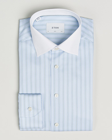 Eton Slim Fit Signature Twill Striped Shirt Light Blue – Blauw