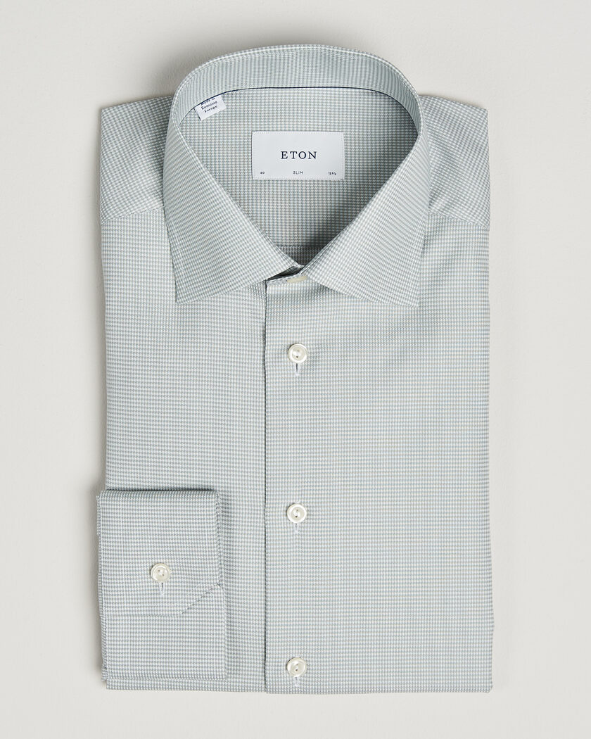 Eton Slim Fit Signature Twill Houndstooth Shirt Light Green – Groen