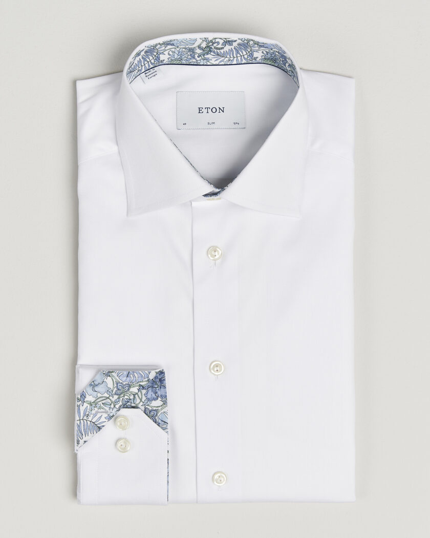 Eton Slim Fit Signature Twill Contrast Shirt White – Wit