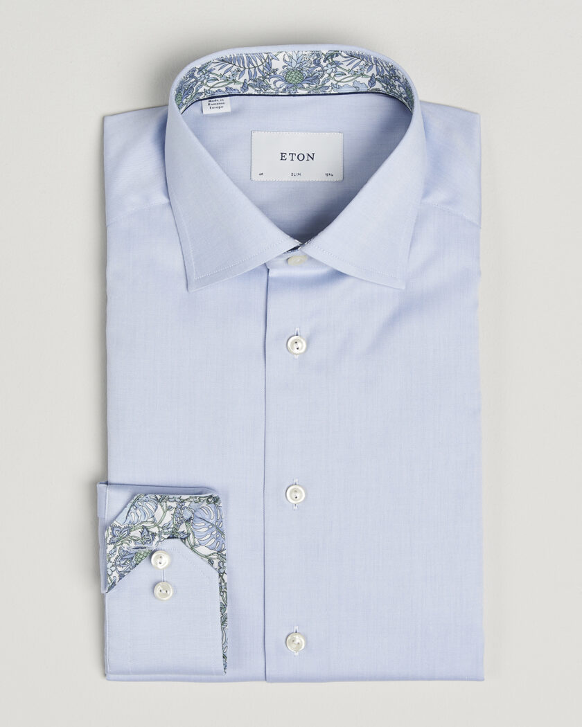 Eton Slim Fit Signature Twill Contrast Shirt Light Blue – Bleu