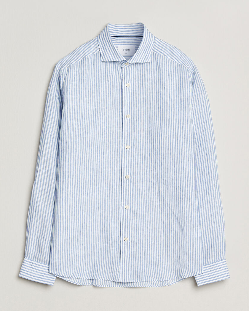 Eton Casual Fit Striped Linen Shirt Light Blue – Blauw