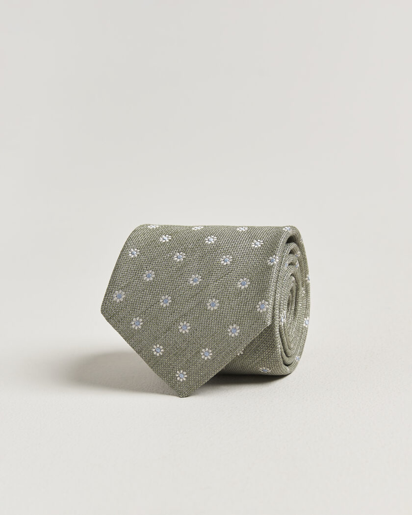 Eton Floral Linen Silk Tie Light Green – Groen