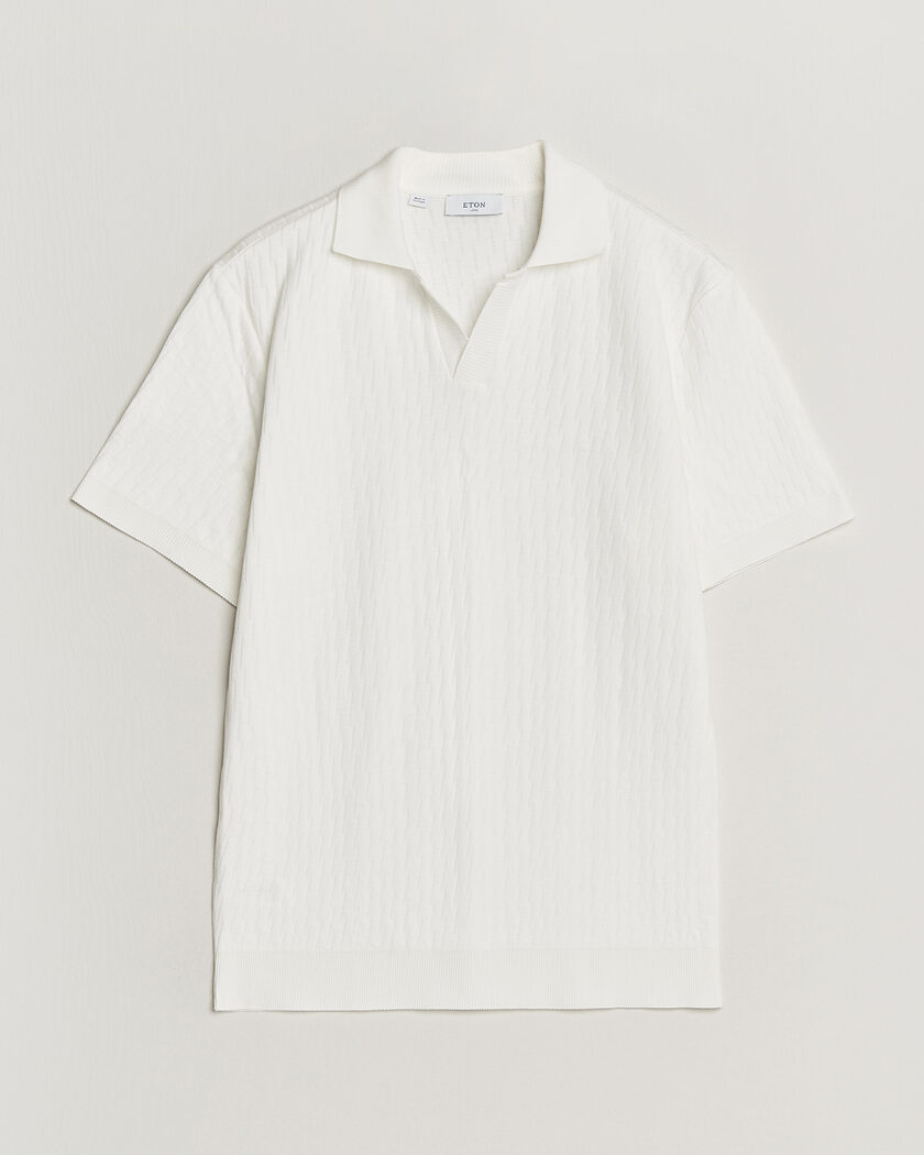 Eton Open Collar Jacquard Polo Off White – Blanc