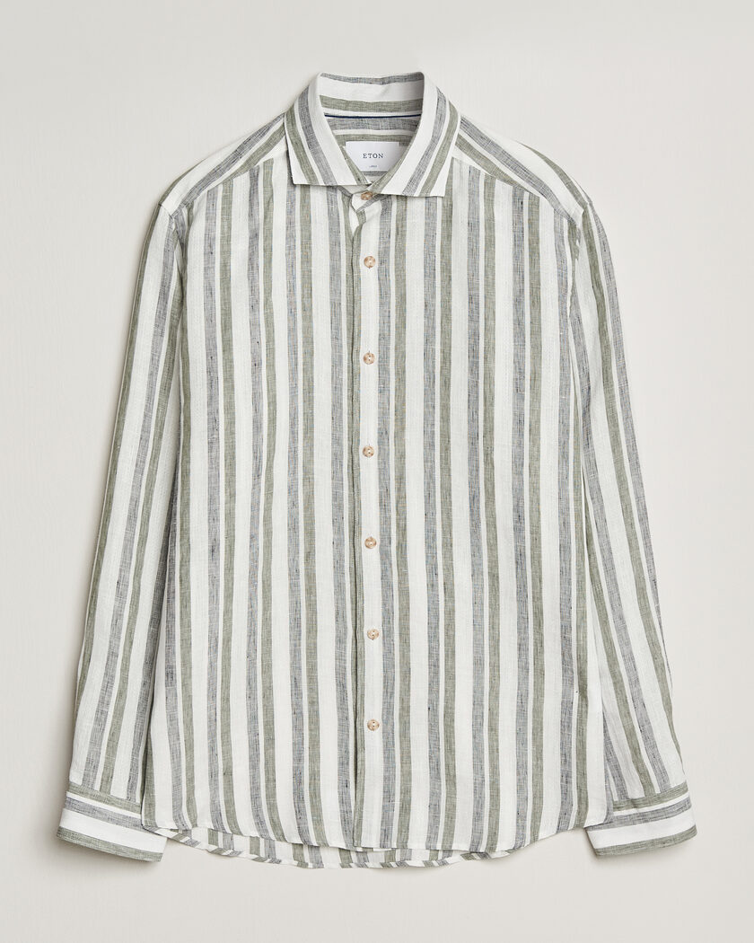 Eton Casual Fit Striped Linen Shirt Dark Green – Groen