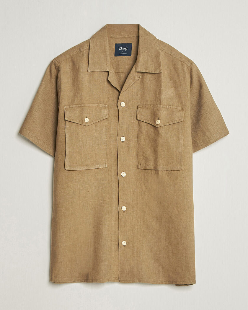 Drake's Military Short Sleeve Camp Collar Shirt Khaki – Marron