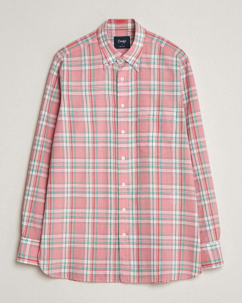 Drake's Madrass Checked Button Down Shirt Pink – Roze
