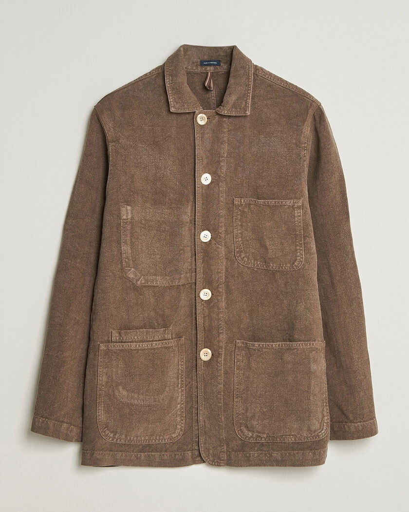Drake's Heavy Linen Chore Jacket Brown – Marron