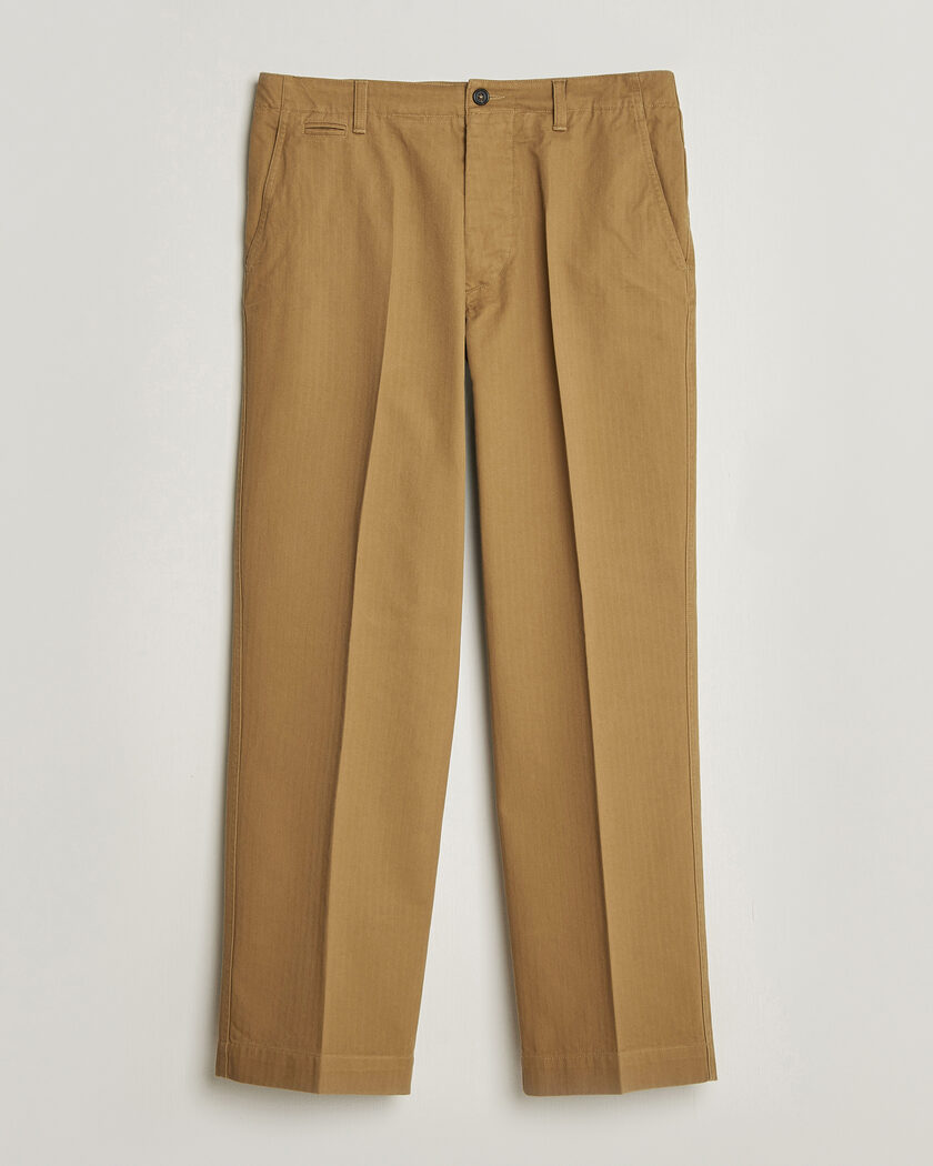 Drake's Herringbone Wide Leg Chino Khaki – Marron