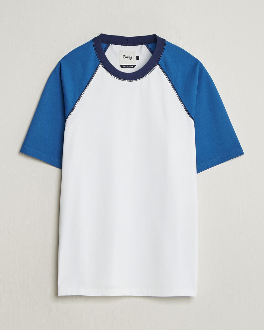 Drake's Two Tone Raglan T-Shirt White/Blue – Bleu