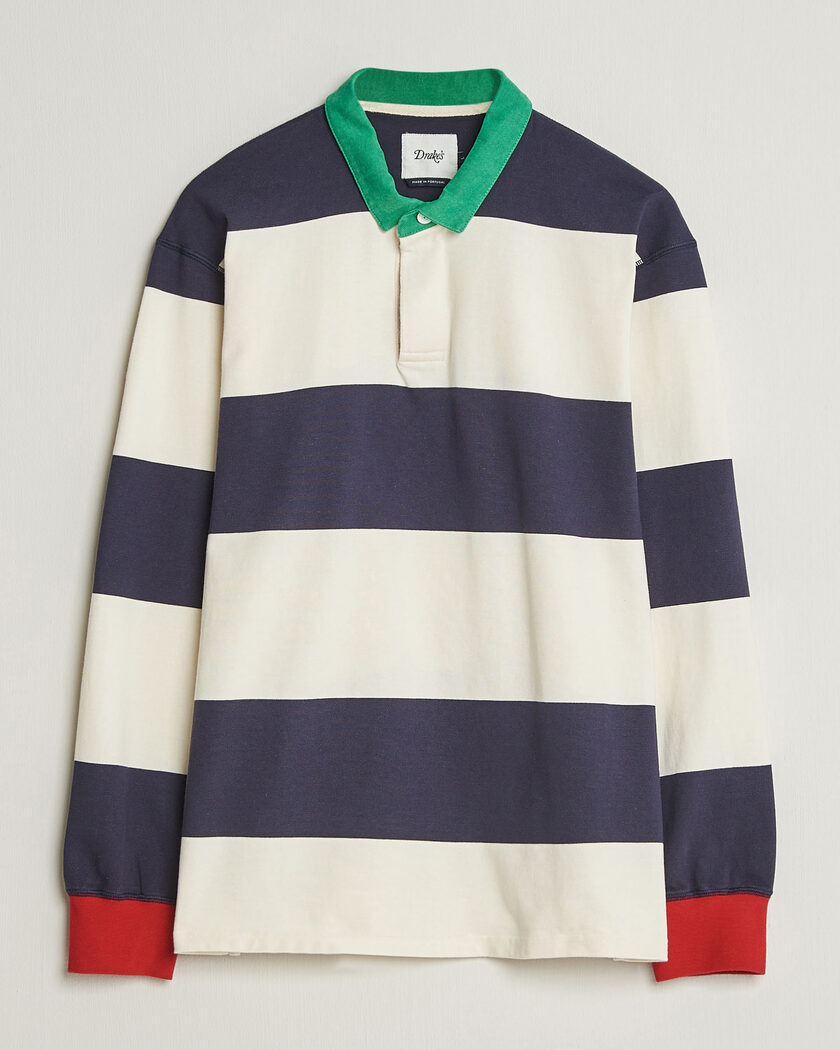 Drake's Dual Block Stripe Rugby Whie/Navy – Wit