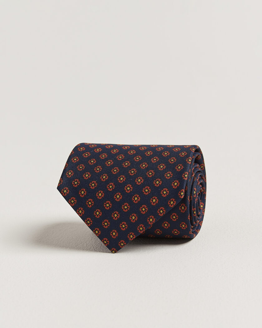 Drake's Square Flowers Pattern Silk Tie Navy – Bleu