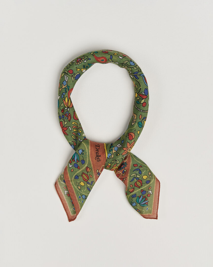 Drake's Tiger Garden Wool/Silk Bandana Green – Groen