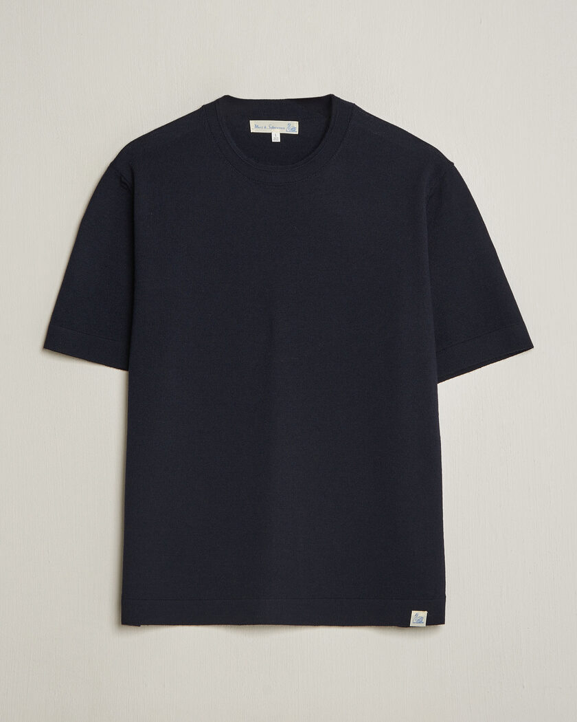 Merz b. Schwanen Relaxed Fit Merino Knitted T-Shirt Dark Navy – Blauw