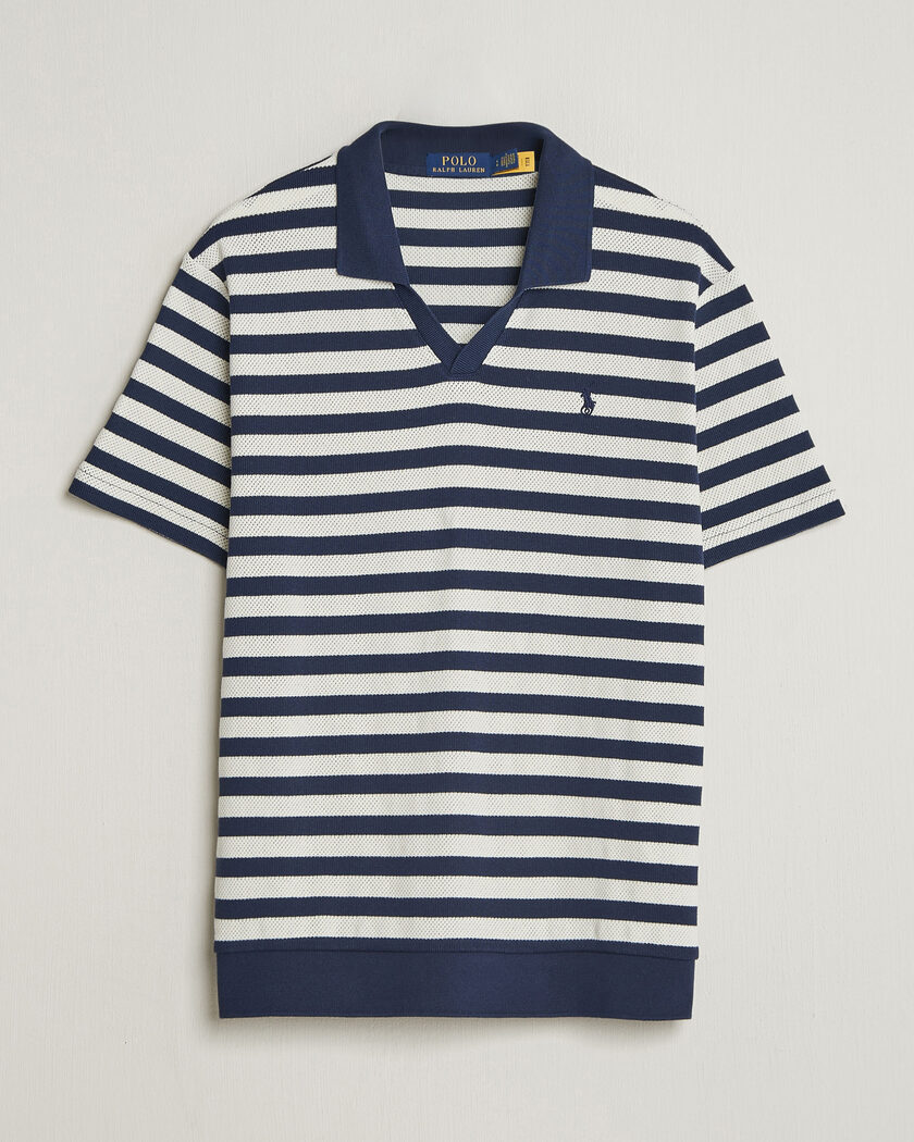 Polo Ralph Lauren Cotton Texture Striped Polo Newport Navy/Cream – Blauw
