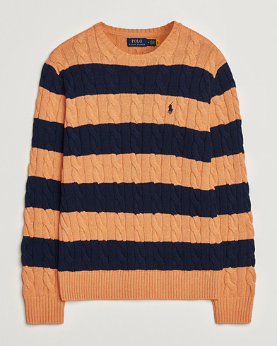 Polo Ralph Lauren Striped Cotton Cable Sweater Orange Navy Combo – Multicolore
