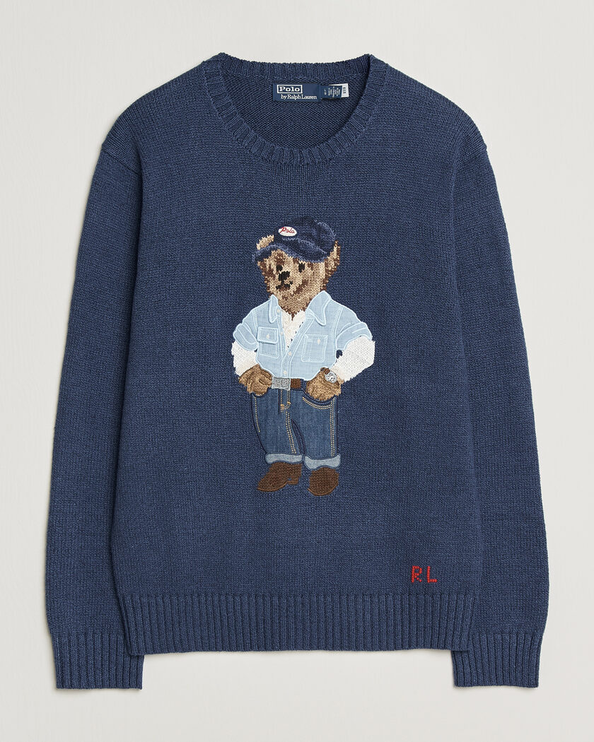Polo Ralph Lauren Cotton Linen Bear Sweater Light Navy – Bleu