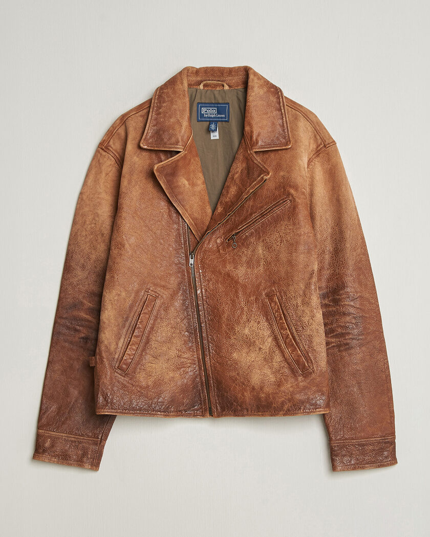 Polo Ralph Lauren Cow Leather Moto Jacket Brown – Bruin