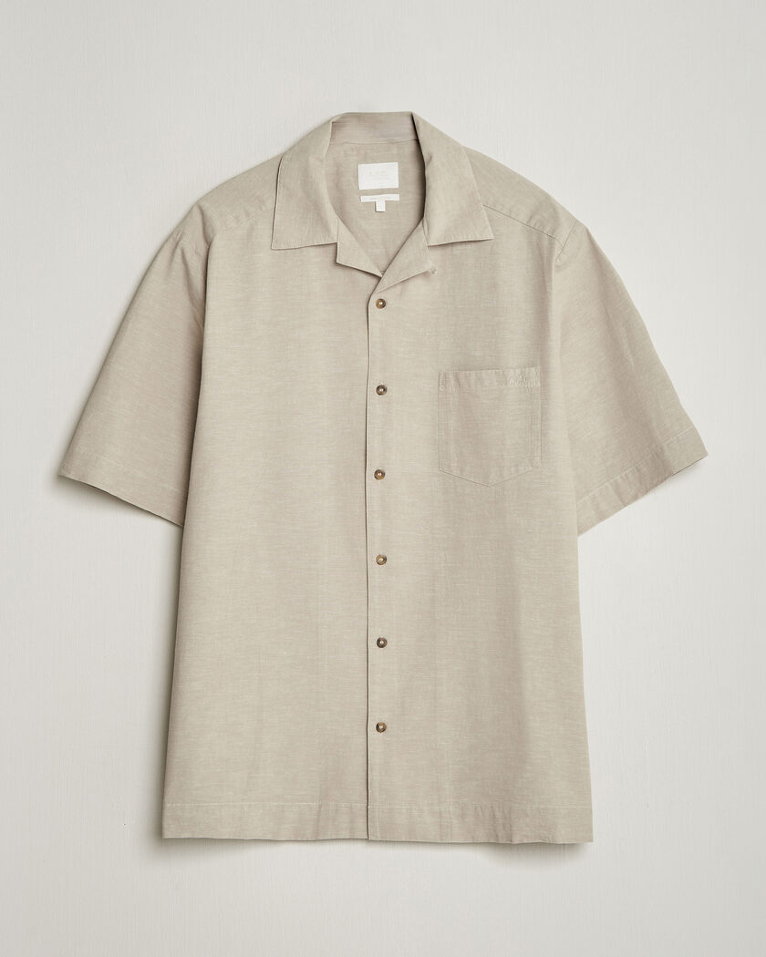 A.P.C. Jude Cotton/Linen Short Sleeve Shirt Sage Green – Vert