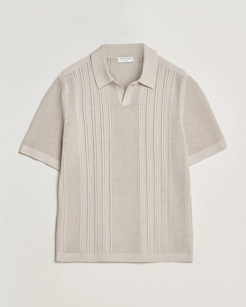 Tiger of Sweden Eoin Wool/Linen Knitted Polo Ivory – Beige