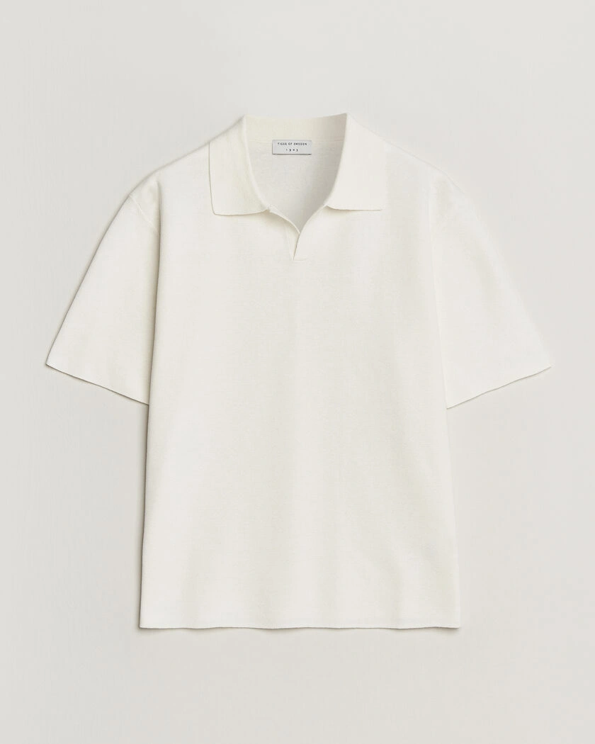 Tiger of Sweden Maelon Cotton/Linen Knitted Polo Pure White – Blanc