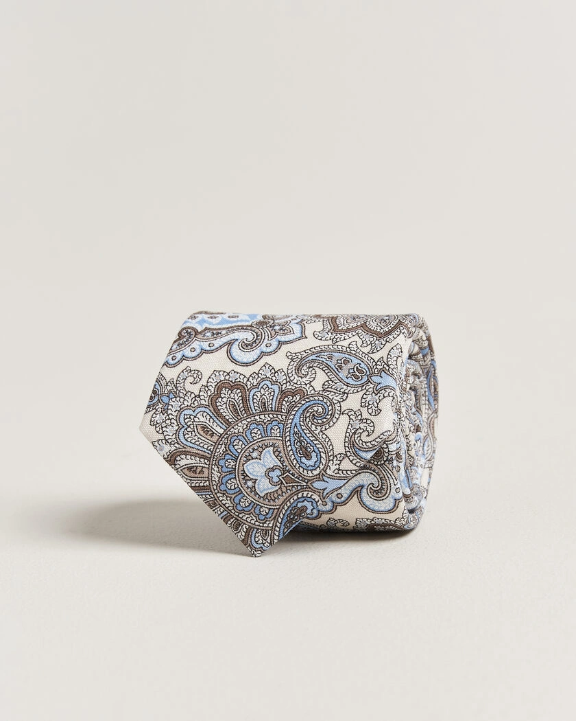 Amanda Christensen Linen 8cm Paisley Tie Cream – Wit