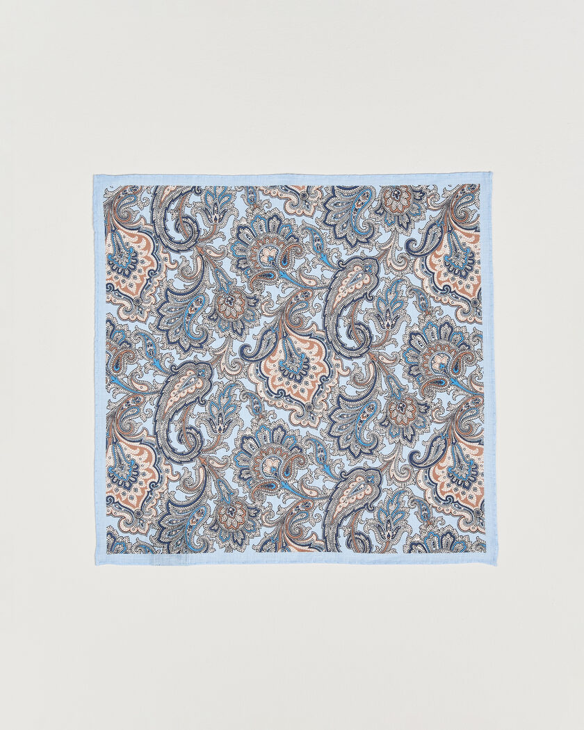 Amanda Christensen Linen Large Paisley Pocket Square Blue – Blauw