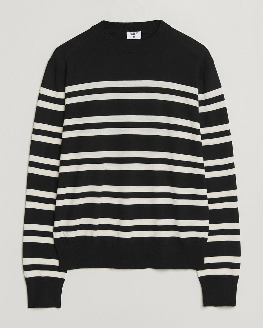 Filippa K Merino Knitted Striped Sweater Black/White – Zwart