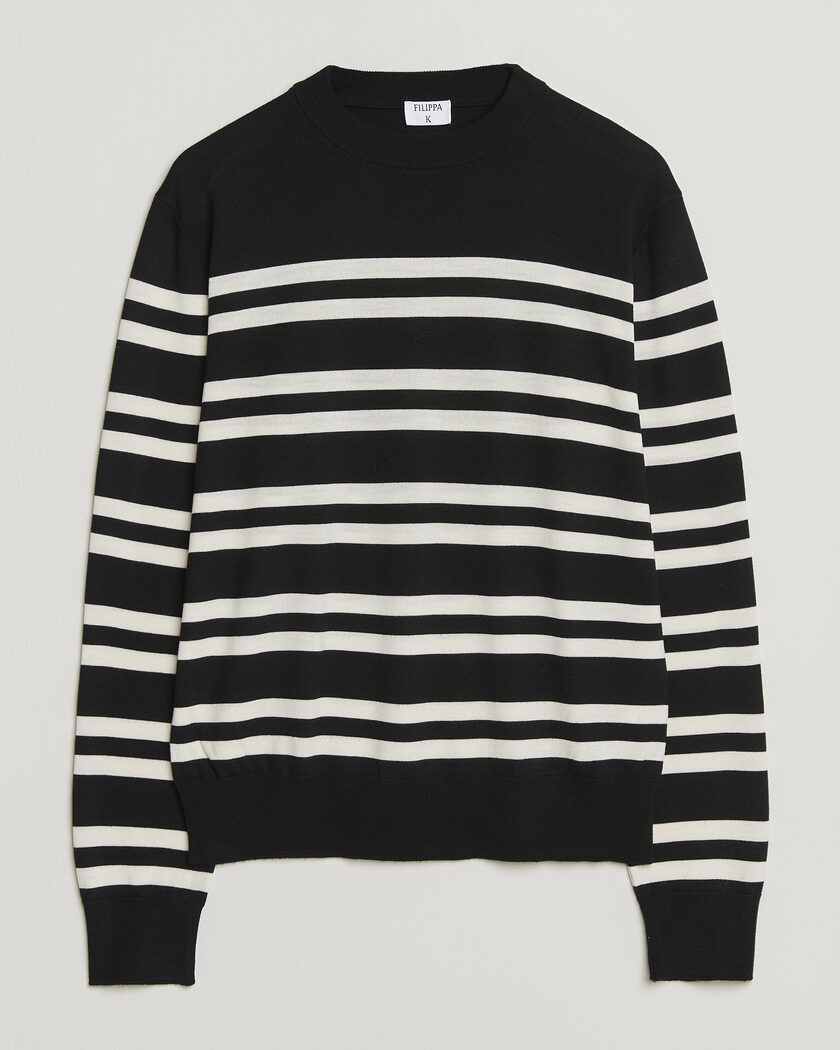 Filippa K Merino Knitted Striped Sweater Black/White – Zwart