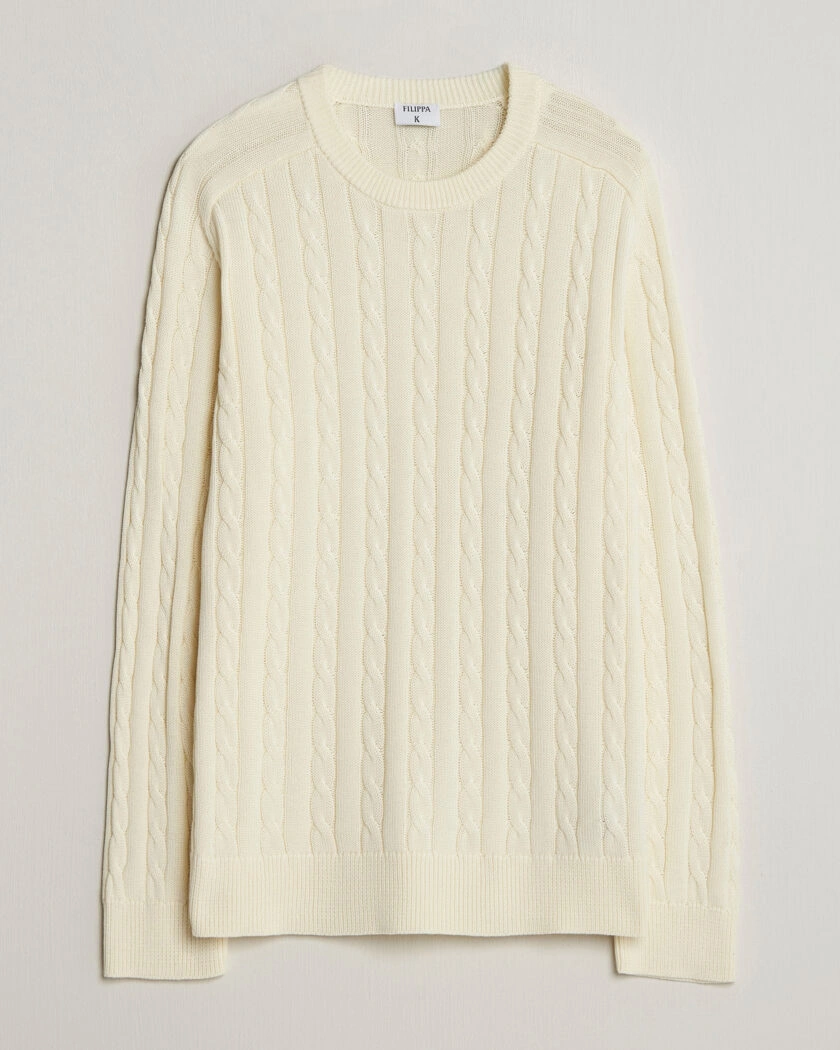 Filippa K Cotton Cable Crew Neck Sweater Calico White – Blanc