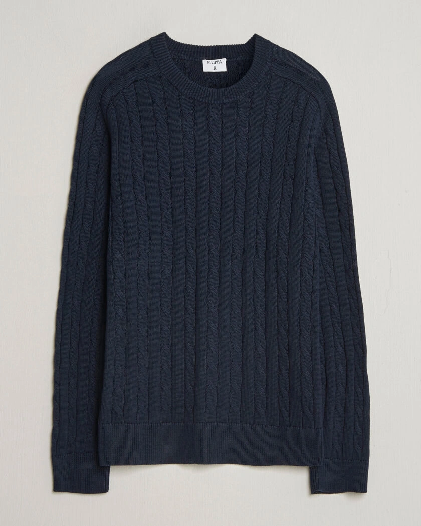 Filippa K Cotton Cable Crew Neck Sweater Navy – Bleu