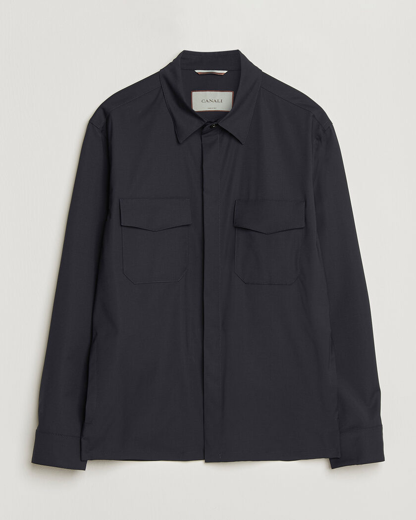 Canali Travel Wool Overshirt Navy – Blauw