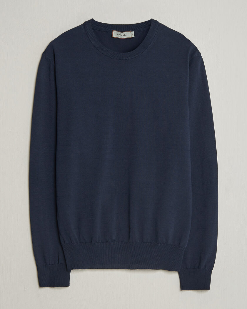 Canali Cotton Crew Neck Pullover Navy – Blauw