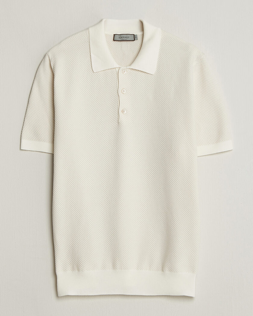 Canali Textured Knit Short Sleeve Polo Off White – Wit