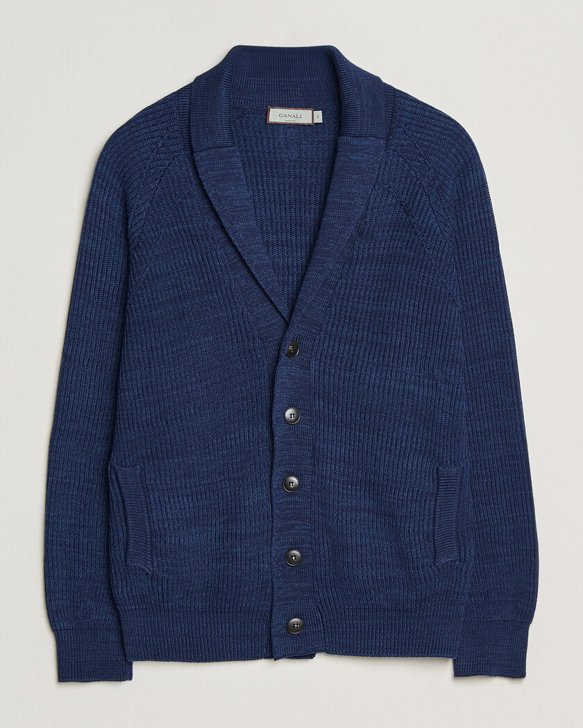 Canali Rib Knit Shawl Cardigan Navy – Blauw