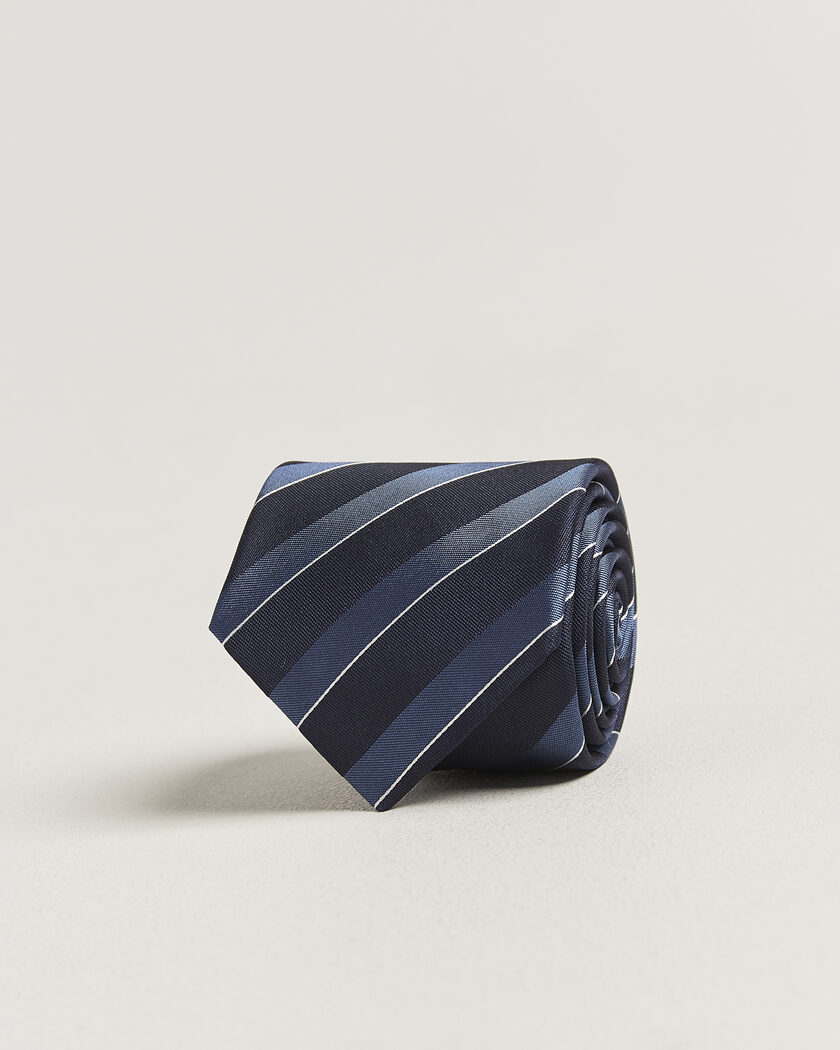 Canali Regimental Stripe Silk Tie Navy/Blue – Blauw