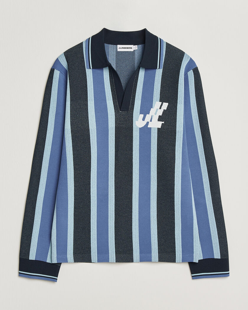 J.Lindeberg Silas Stripe Polo Knit JL Navy – Bleu