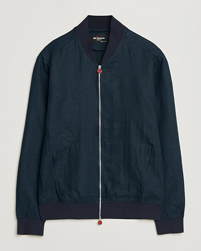 Kiton Unlined Linen Bomber Jacket Navy – Blauw