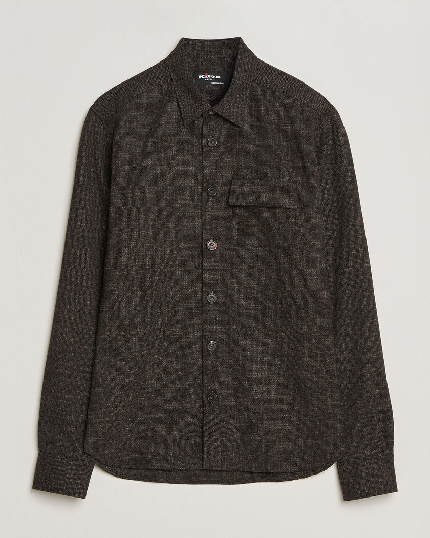Kiton Virgin Wool Overshirt Dark Brown – Bruin
