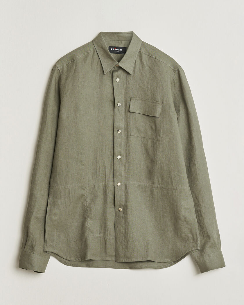 Kiton Linen Overshirt Khaki – Vert