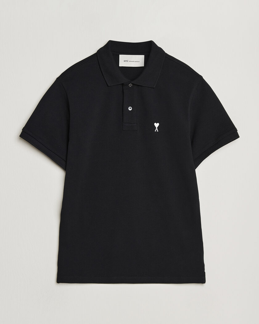 AMI Contrast Heart Logo Polo Black – Noir