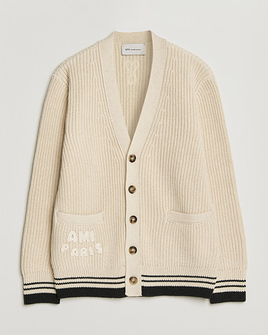 AMI Wool/Cotton Ribbed Cardigan Creme – Beige