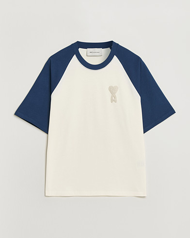 AMI Knitted Heart Logo T-Shirt Creme/Navy