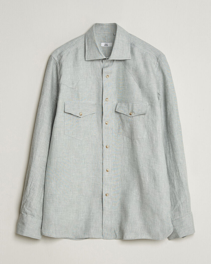 100Hands Two Pocket Western Linen Shirt Mint Green – Groen