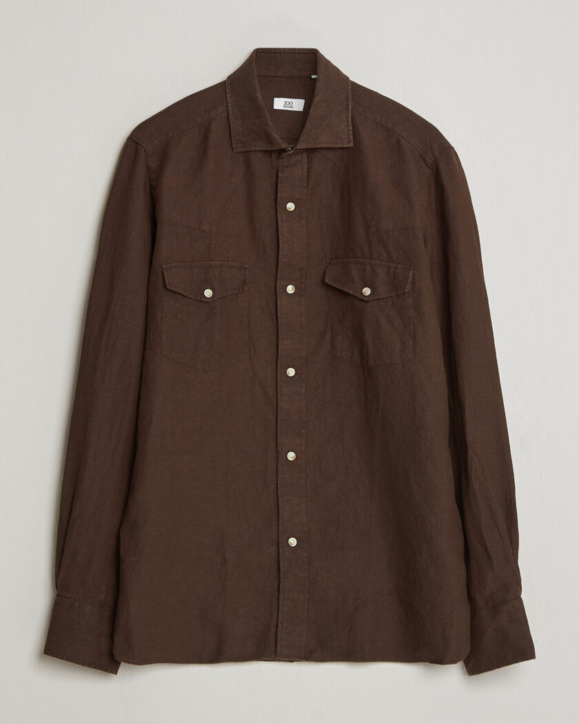 100Hands Two Pocket Western Linen Shirt Chocolate – Marron