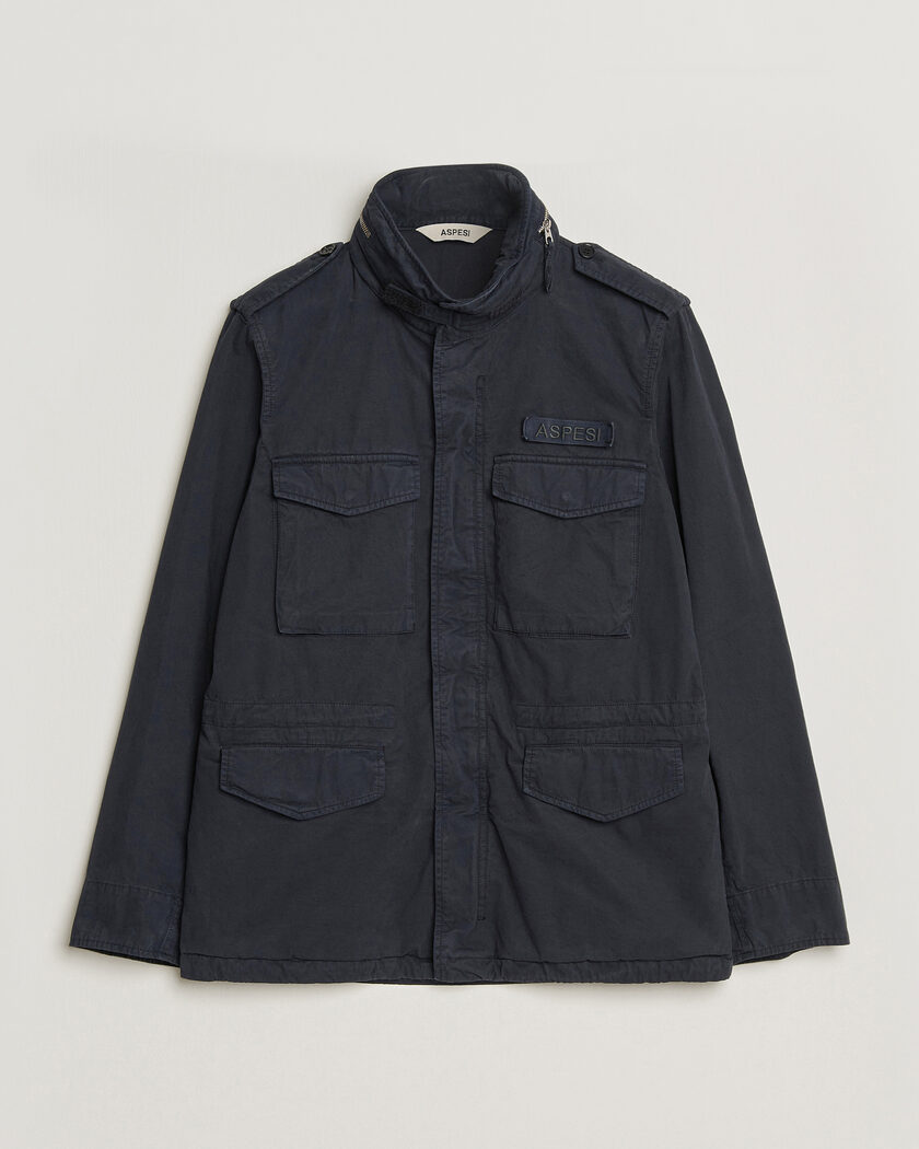 Aspesi Washed Cotton Field Jacket Navy – Blauw