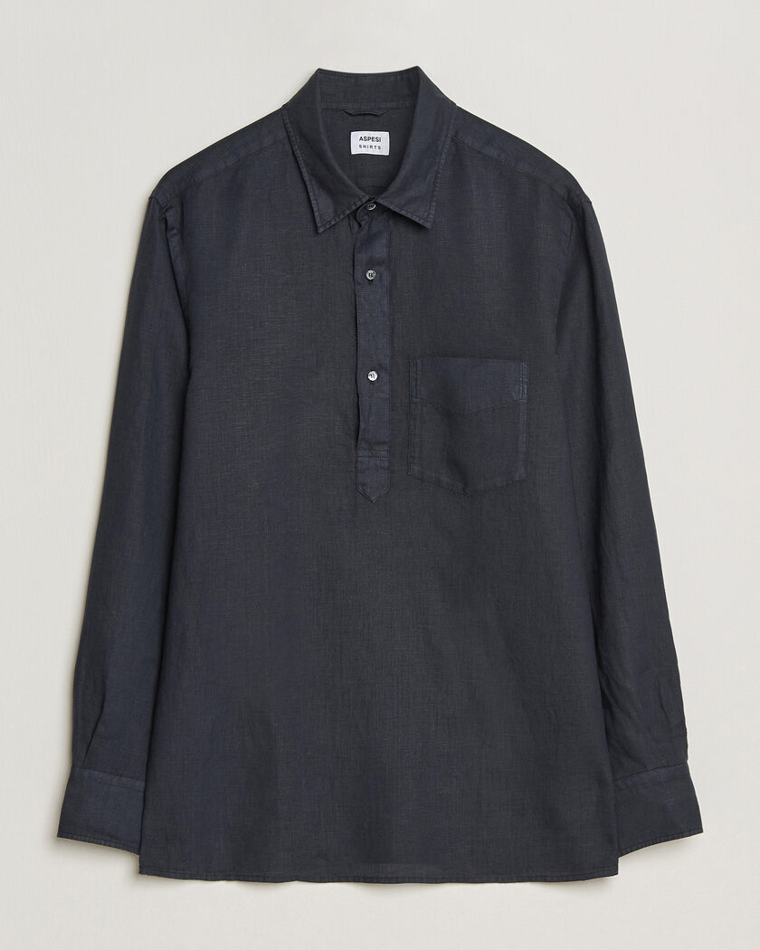 Aspesi Popover Linen Shirt Navy – Blauw
