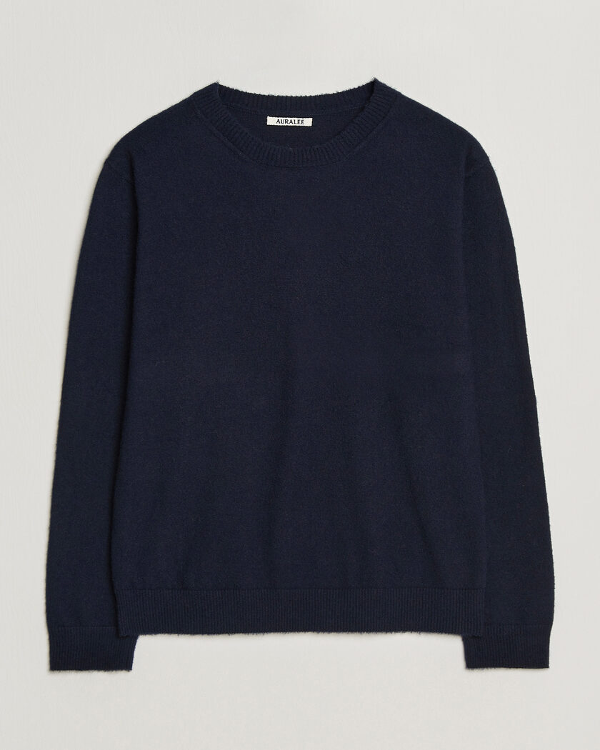 Auralee Brushed Cashmere/Cotton Crew Neck Navy – Blauw