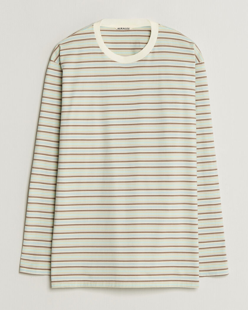 Auralee Long Sleeve Cotton T-Shirt Mint Stripe – Blauw