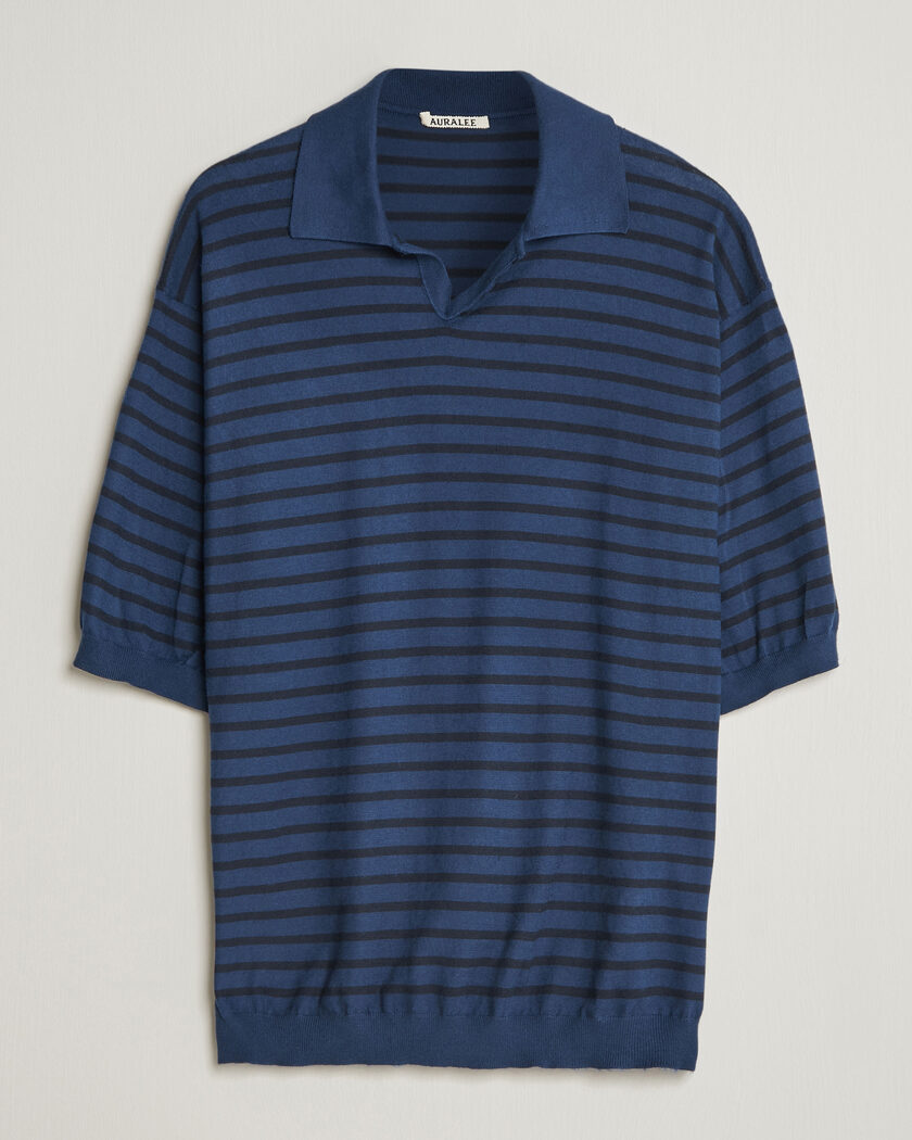 Auralee Cotton Knit Skipper Polo Navy Stripe – Bleu