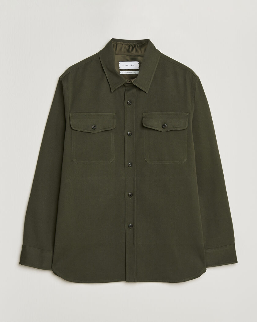 Caruso Twill Cotton Overshirt Dark Green – Vert